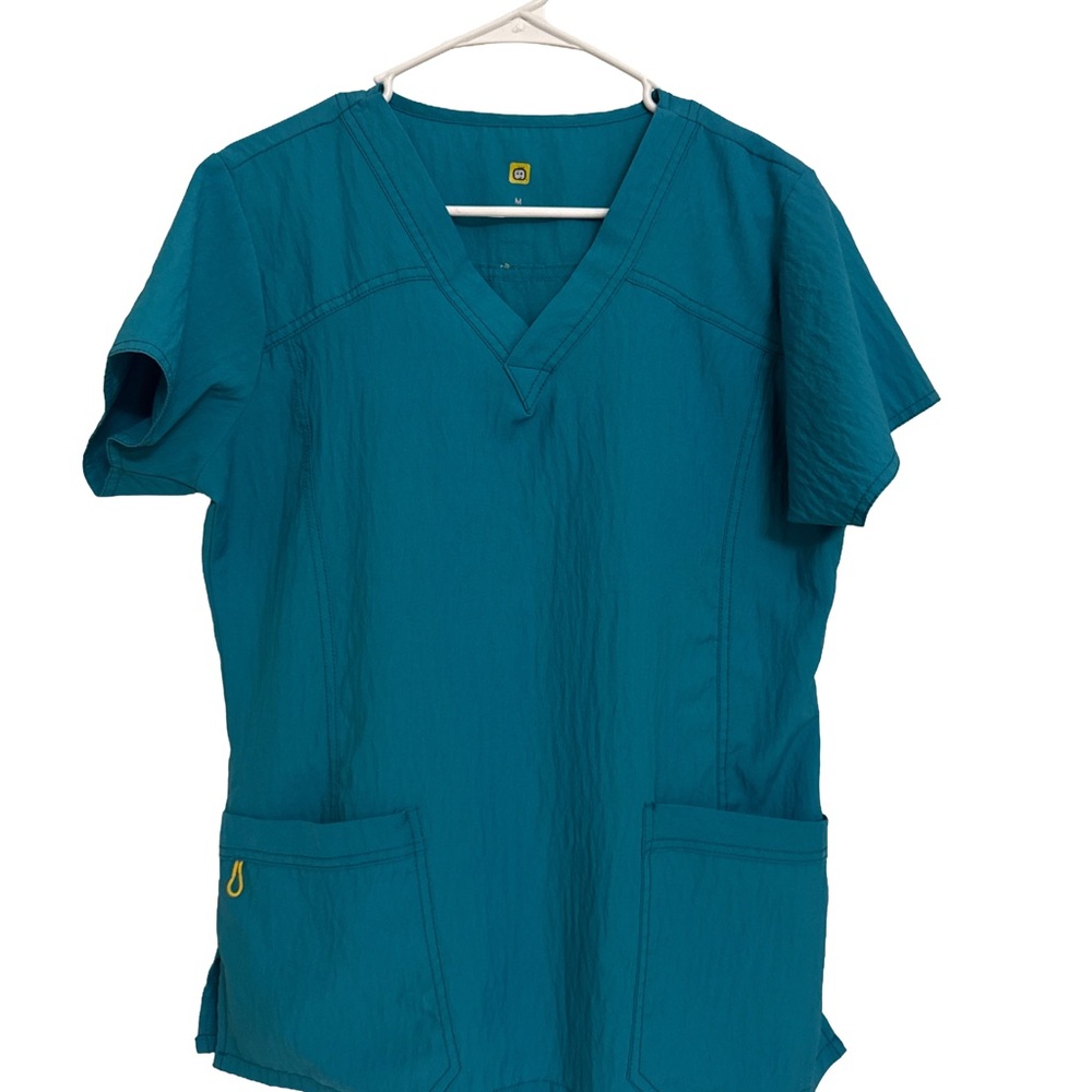 WONDERWINK Unisex Medical Scrub Top Medium Teal Blue Stretch Workwear Nursing